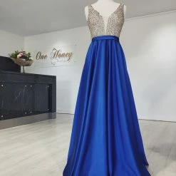 Honey Couture Made To Your Measurements Honey Couture BROYN Silver Diamante Front Princess Ball Formal Gown Dress