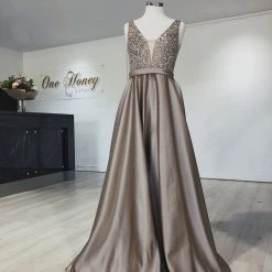Honey Couture Made To Your Measurements Honey Couture BROYN Silver Diamante Front Princess Ball Formal Gown Dress