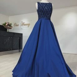 Honey Couture MONICE Royal Blue Beaded Ball Gown Formal Dress NEW ARRIVALS