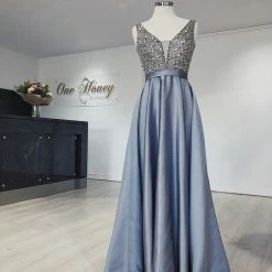 Honey Couture Made To Your Measurements Honey Couture BROYN Silver Diamante Front Princess Ball Formal Gown Dress