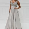 Honey Couture Made To Your Measurements Honey Couture BROYN Silver Diamante Front Princess Ball Formal Gown Dress