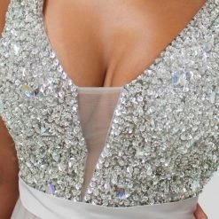 Honey Couture Made To Your Measurements Honey Couture BROYN Silver Diamante Front Princess Ball Formal Gown Dress
