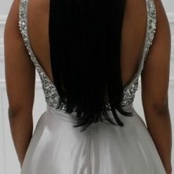 Honey Couture Made To Your Measurements Honey Couture BROYN Silver Diamante Front Princess Ball Formal Gown Dress