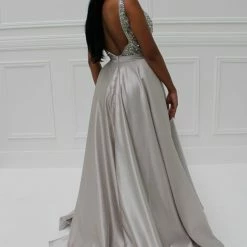 Honey Couture Made To Your Measurements Honey Couture BROYN Silver Diamante Front Princess Ball Formal Gown Dress