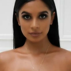 Honey Couture Pink Crystal Pendant & Gold Chain Necklace NECKLACES