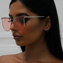 Honey Couture Sunglasses ACCESSORIES Honey Couture ALANNA Silver & Rose Lense Sunglasses