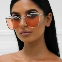 Honey Couture Sunglasses Honey Couture SHERIE Silver Frame & Orange Lense Sunglasses