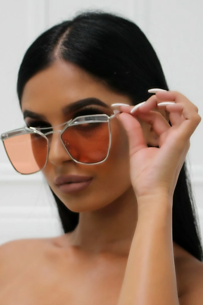 Honey Couture Sunglasses Honey Couture SHERIE Silver Frame & Orange Lense Sunglasses 3 Honey Couture Sunglasses Honey Couture SHERIE Silver Frame & Orange Lense Sunglasses