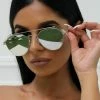 Honey Couture Sunglasses ACCESSORIES Honey Couture AMY Silver On Silver Mirror Lense Aviator Sunglasses