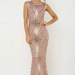 Honey Couture DELILAH Rose Gold Sequin Evening Gown Dress NEW ARRIVALS