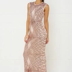 Honey Couture DELILAH Rose Gold Sequin Evening Gown Dress NEW ARRIVALS