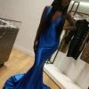 Honey Couture KYLEE Blue Mermaid Trumpet Low Back Formal Gown