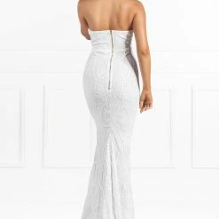 Honey Couture LA ROSA White Strapless Sequin Evening Gown Dress