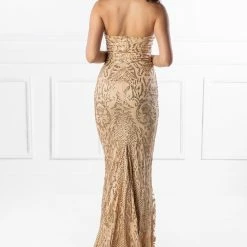 NEW ARRIVALS Honey Couture ALIZEY Gold Glitter Snakeskin Strapless Formal Gown Dress