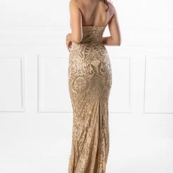 NEW ARRIVALS Honey Couture ALIZEY Gold Glitter Snakeskin Strapless Formal Gown Dress
