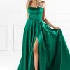 NEW ARRIVALS Honey Couture SHERRI Emerald Green Lace Up Back Satin Formal Gown