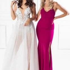 Honey Couture SOPHIA White Tulle Glitter Bodysuit Formal Dress