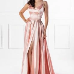 Honey Couture Made To Your Measurements NEW ARRIVALS Honey Couture NIKOLINA Satin V Front Lace Up Back Made To Order Formal Dress