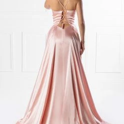 Honey Couture Made To Your Measurements NEW ARRIVALS Honey Couture NIKOLINA Satin V Front Lace Up Back Made To Order Formal Dress