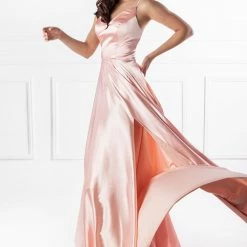 Honey Couture Made To Your Measurements NEW ARRIVALS Honey Couture NIKOLINA Satin V Front Lace Up Back Made To Order Formal Dress