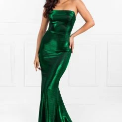 Honey Couture TOPAZ Emerald Green Strapless Mermaid Formal Gown