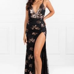 One Honey Boutique Honey Couture HIVE Black & Rose Gold Sequin Formal Gown