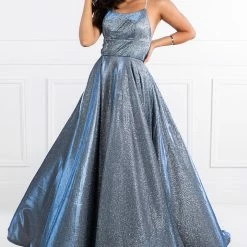 Honey Couture Made To Your Measurements Honey Couture HARRIETT Glitter Fabric Lace Up Back Formal Dress NEW ARRIVALS