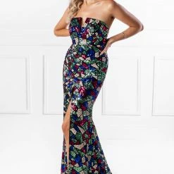 Honey Couture ELTON Strapless Mermaid Evening Gown Dress