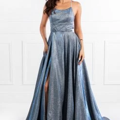 Honey Couture Made To Your Measurements Honey Couture HARRIETT Glitter Fabric Lace Up Back Formal Dress NEW ARRIVALS