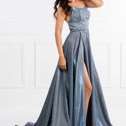 Honey Couture Made To Your Measurements Honey Couture HARRIETT Glitter Fabric Lace Up Back Formal Dress NEW ARRIVALS