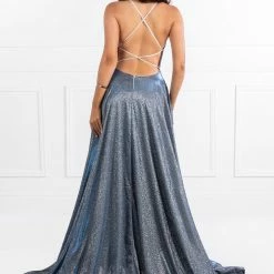 Honey Couture Made To Your Measurements Honey Couture HARRIETT Glitter Fabric Lace Up Back Formal Dress NEW ARRIVALS