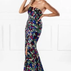 Honey Couture ELTON Strapless Mermaid Evening Gown Dress