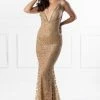 NEW ARRIVALS Honey Couture ETTA Gold Lace & Glitter Overlay Mermaid Formal Gown Dress