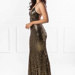 One Honey Boutique NEW ARRIVALS The NIKEETA Black & Gold Sequin Corset Back Mermaid Formal Gown