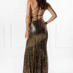 One Honey Boutique NEW ARRIVALS The NIKEETA Black & Gold Sequin Corset Back Mermaid Formal Gown
