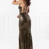 One Honey Boutique NEW ARRIVALS The NIKEETA Black & Gold Sequin Corset Back Mermaid Formal Gown