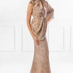 Honey Couture SHAKIRA Rose Gold One Sleeve Sequin Formal Dress NEW ARRIVALS