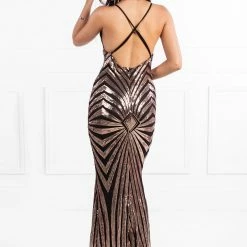 One Honey Boutique Honey Couture RYLIE Black & Rose Gold Sequin Mermaid Formal Gown