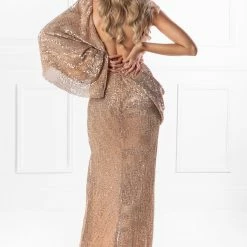 Honey Couture SHAKIRA Rose Gold One Sleeve Sequin Formal Dress NEW ARRIVALS