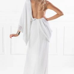 Honey Couture SHAKIRA White One Sleeve Sequin Formal Dress