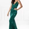Honey Couture ROSALIE Green Black Low Back Sequin Formal Gown Dress NEW ARRIVALS
