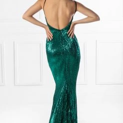 Honey Couture ROSALIE Green Black Low Back Sequin Formal Gown Dress NEW ARRIVALS