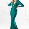 Honey Couture NAOMI Emerald Green Long Sleeve Formal Gown Dress