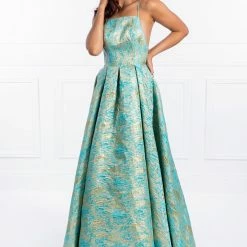 Honey Couture Made To Your Measurements Honey Couture INGA Floral Teal Print Formal Dress