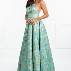 Honey Couture Made To Your Measurements Honey Couture INGA Floral Teal Print Formal Dress