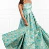 Honey Couture Made To Your Measurements Honey Couture INGA Floral Teal Print Formal Dress