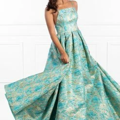 Honey Couture Made To Your Measurements Honey Couture INGA Floral Teal Print Formal Dress