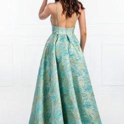 Honey Couture Made To Your Measurements Honey Couture INGA Floral Teal Print Formal Dress