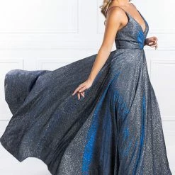 Honey Couture Made To Your Measurements NEW ARRIVALS Honey Couture TAHLIA Glitter Fabric Lace Up Back Formal Dress