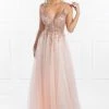 Honey Couture EDEN Blush Crystal Beaded Tulle Formal Gown